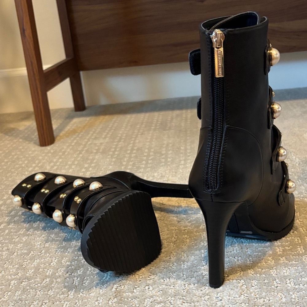 SALE! NWOT Karl Lagerfeld Brayden Pearl & Gold Stud Embellished Booties, 9 - Picture 6 of 11